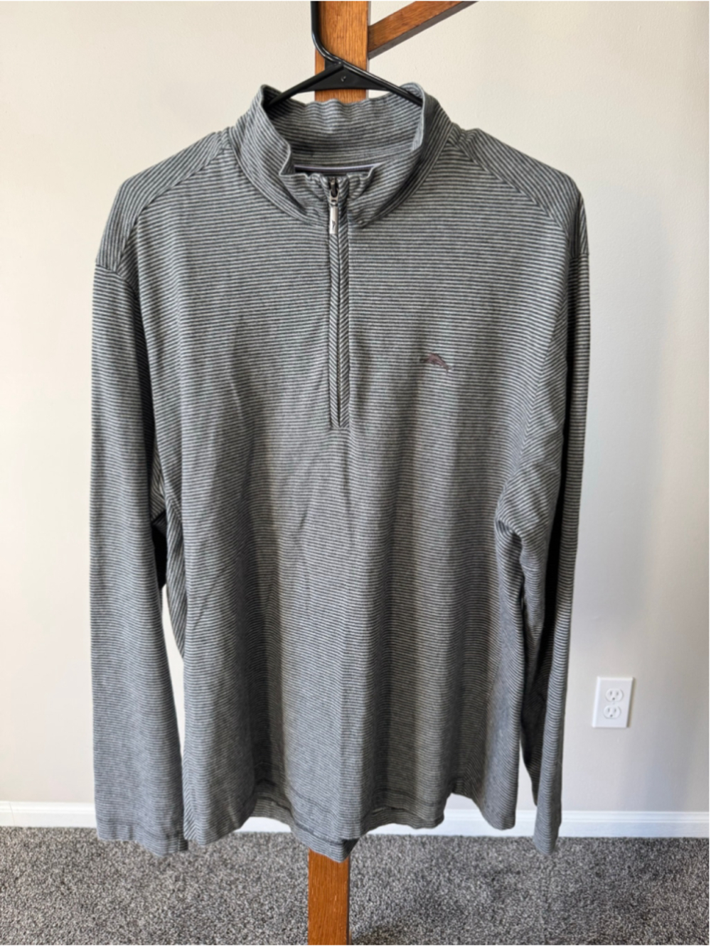 Men's Tommy Bahama 1/4 Zip Sweater/LS Shirt Grey Black Striped XXL
